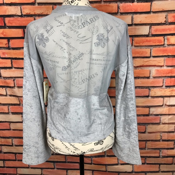 C&C California Women’s Retro Style Sheer Mesh Back Grey Sweatshirt Sz S UM4099C - Picture 3 of 13